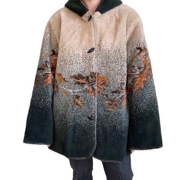 Vintage 90s White Stag Fall Leaf Landscape Hooded Fleece Jacket Coat Sz 1X - Picture 6 of 9